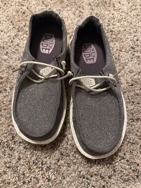 Kids Hey Dude Metallic Silver Slip-On Loafers